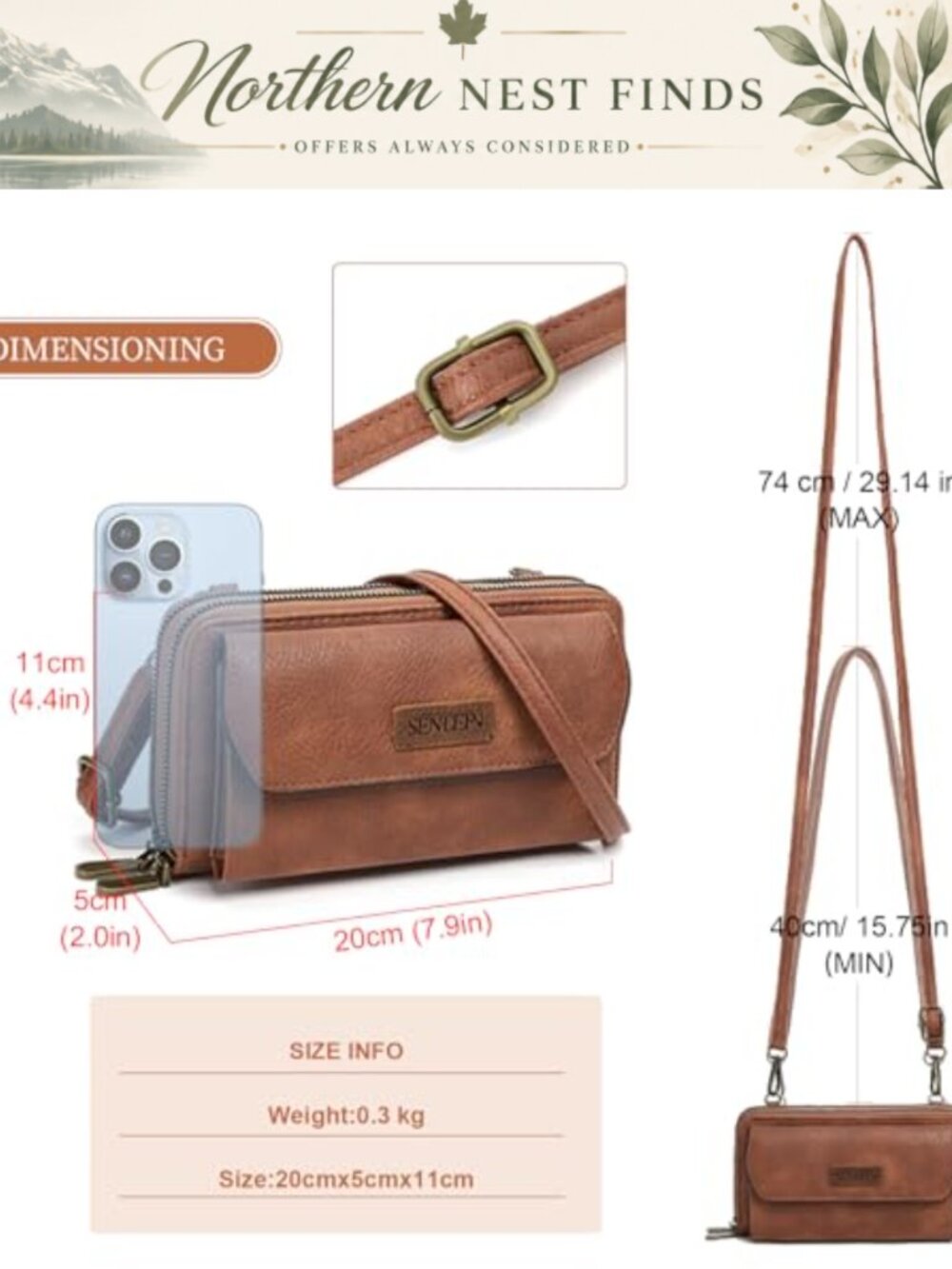 Small Vegan Leather Crossbody Phone Purse with Card Slots - Picture 5 of 6